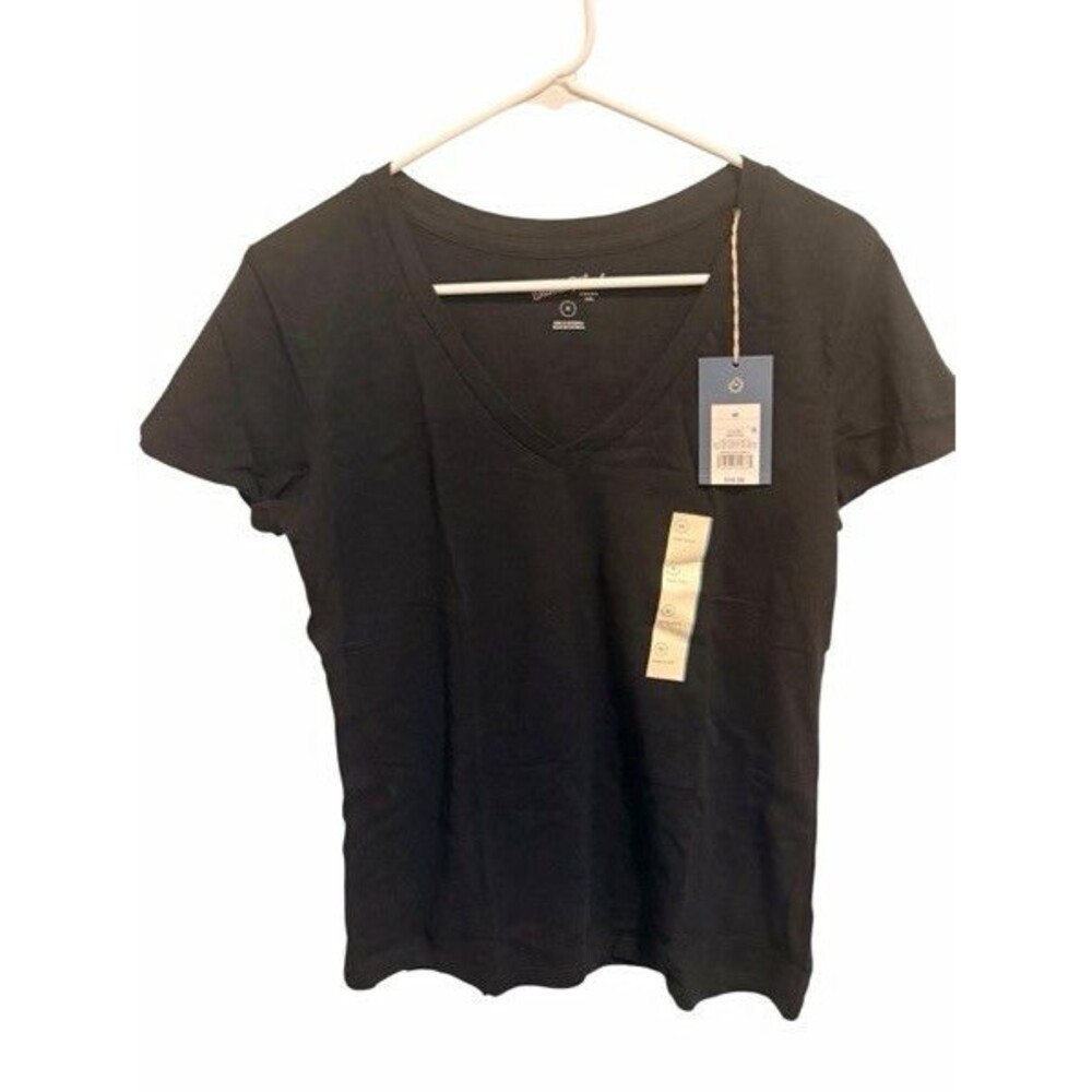 Universal Thread Women's Black V-Neck Short Sleeve Solid T-Shirt Size M